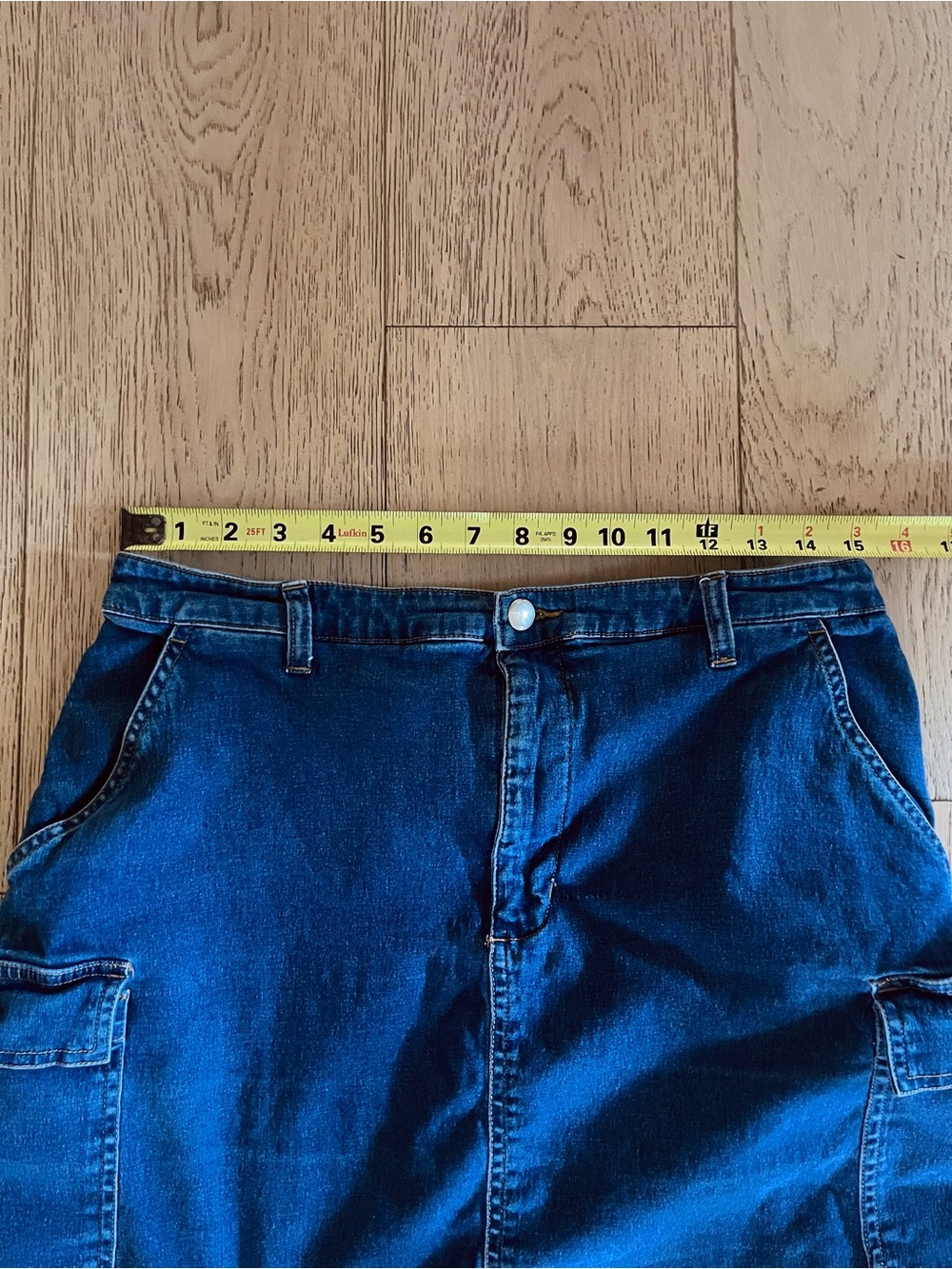 90s Y2K Vintage Cherokee Denim Cargo Pocket Midi Skirt - Picture 3 of 6